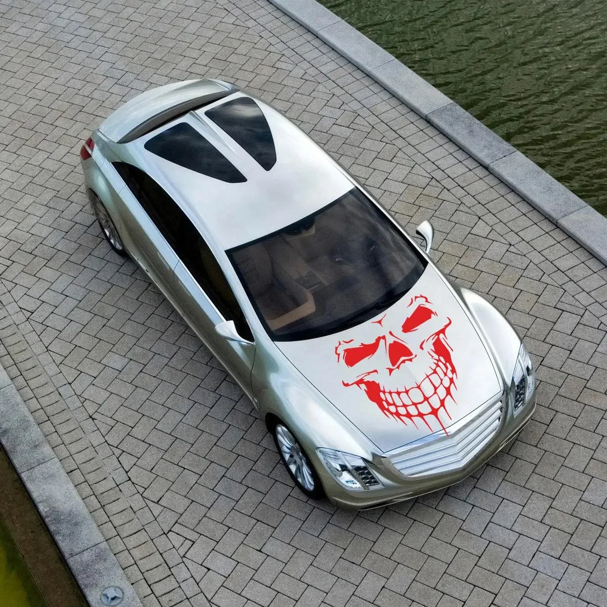

Large Size Coolest Skull Graphic Decor Car Stickers Hood Tailgate Window Vinyl Decal Black/White/Red 57x59CM Z-0011