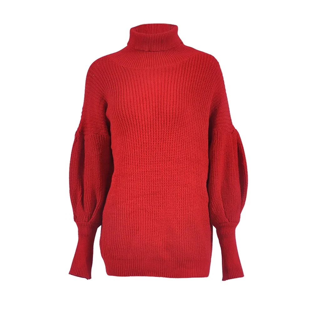 

autumn winter Women Fashion Women Knitted Solid Long Sleeve Cardigan T-shirt Tops Loose Sweater Turtleneck Sweater Women#15