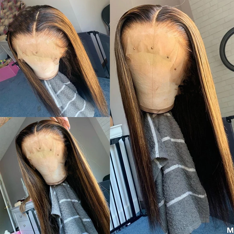 

Remy Highlight Color Straight Wig Transparent T Part 13x4/6 Lace Front Human Hair Wig For Women With Baby hair Adjustable Strap