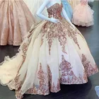 Розовое золото блестки аппликация платье Quinceanera 2020 блестящие кристалл румяна vestidos de 15 лет с открытыми плечами милое платье 16