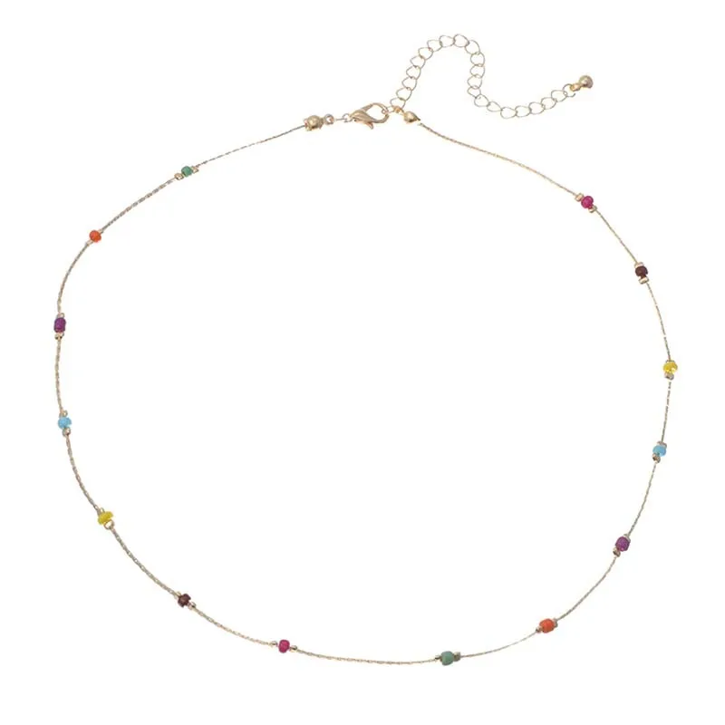 

1Pc 42cm+6cm Beaded Curb Ball Chain Choker Necklace Colorful Beads Simple Handmade Pendant Jewelry Adjustable Necklace For Women