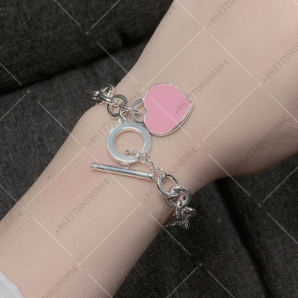 

S925 sterling silver pin buckle heart-shaped enamel bracelet original girlfriend gift light luxury classic fashion party jewelry