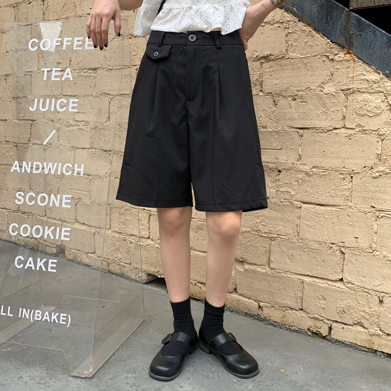 

HziriP 2020 New Summer Work Suit Shorts Women Solid Color Casual Wide Leg High Waist Loose Short Femme Office Ladies Bottoms