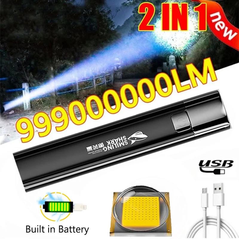 

990000LM Portable Flashlight USB Rechargeable LED Torch Pocket Flashlight Waterproof with Output Power Bank Self Defense Camping
