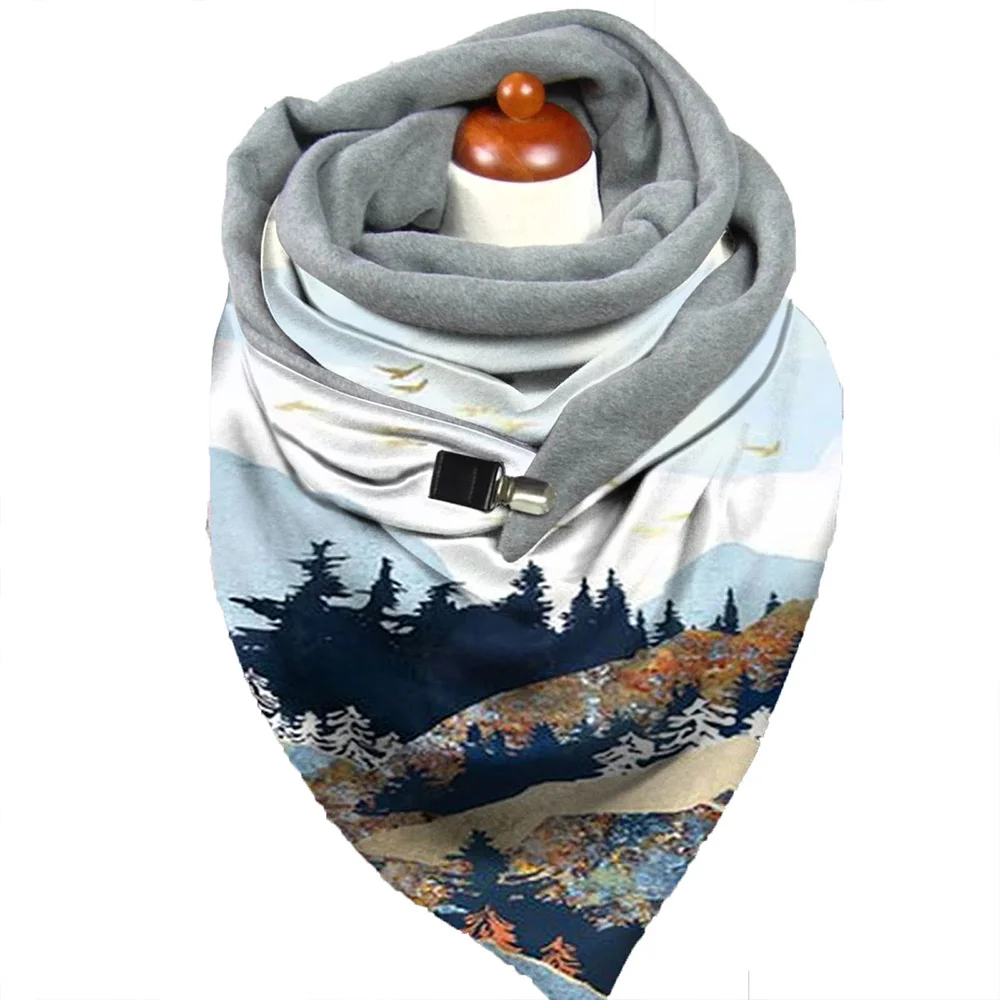 

Winter Women Scarf Tie-Dyed Print Scarf with Clip Winter Neck Warmer Snood Thermal Wrap Shawl Female Scarves