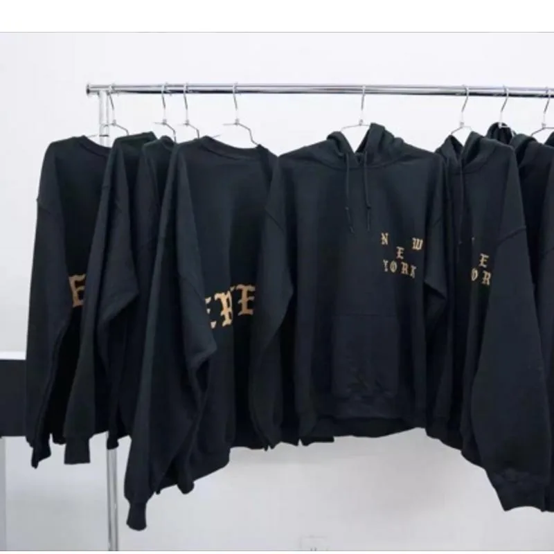 Kanye Big Talker Autumn And Winter "the Life of Pablo21 City New York Qualified Black And Golden plus Velvet Men And Women Hoodi