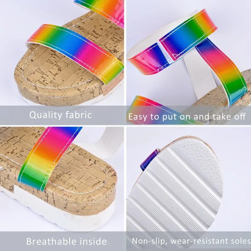 

2021 Woman Summer Beach Sandals MultiColor Platform Flat Sandals Women Rainbow Sandals Women's Fashion Shoes Woman Sandal