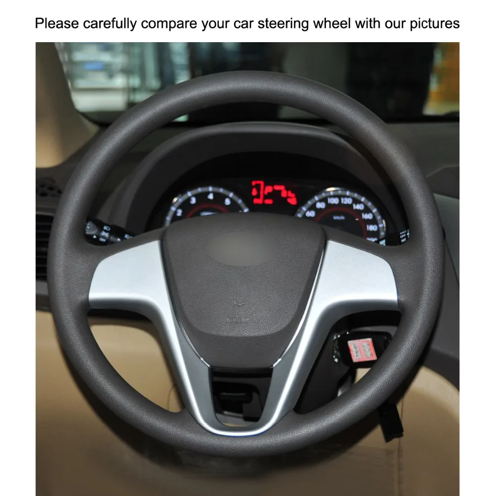 Черный чехол рулевого колеса автомобиля из искусственной кожи PU для Hyundai Solaris Verna