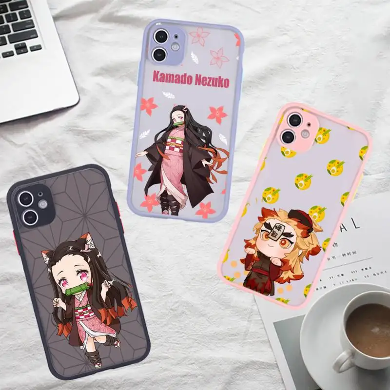 

Demon Slayer Phone Case For iPhone 12 11 Mini Pro XR XS Max 7 8 Plus X Matte transparent Gray Back Cover