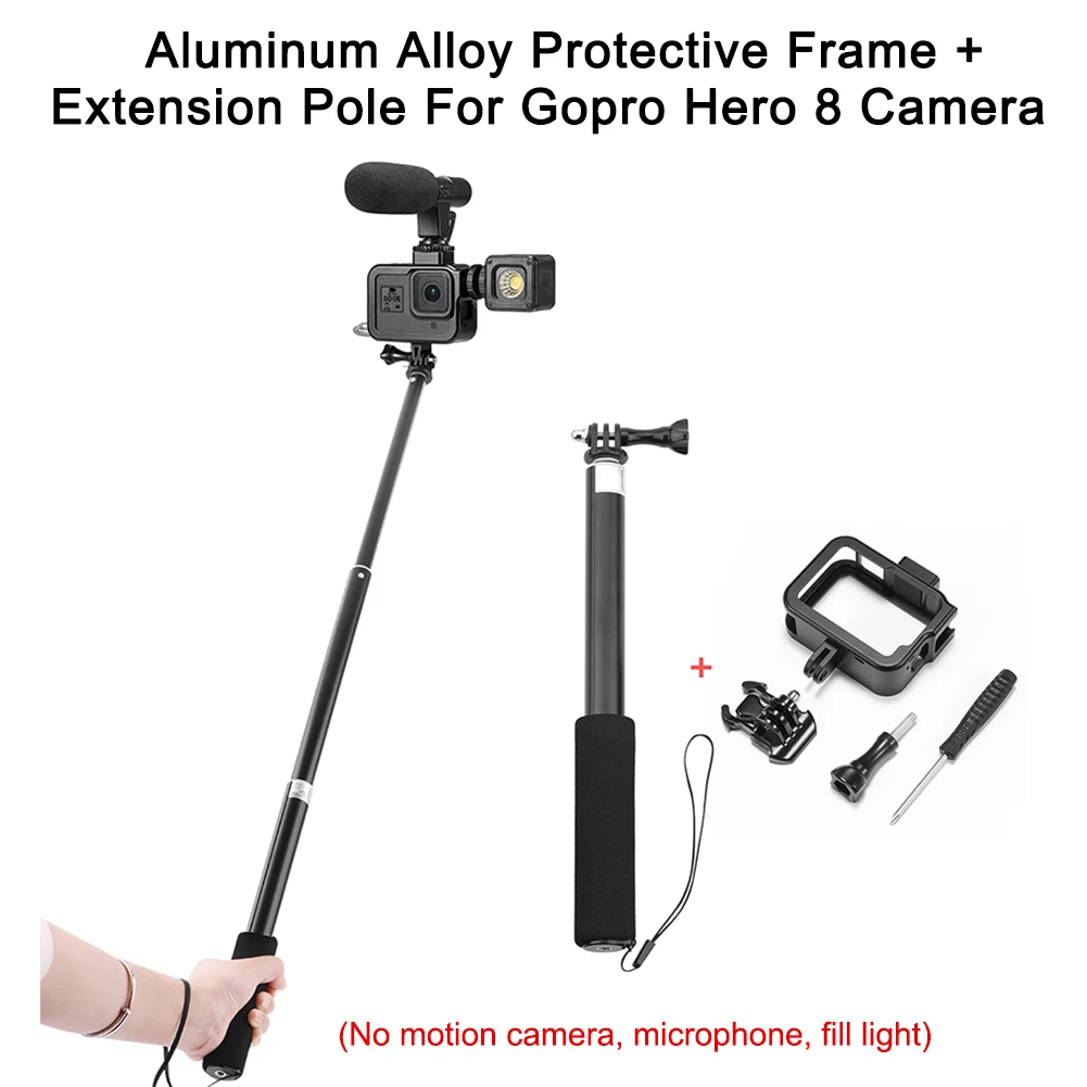 

Aluminum Alloy Protective Shell Frame Case Cover+Extension Pole for Gopro Hero 8 PUO88