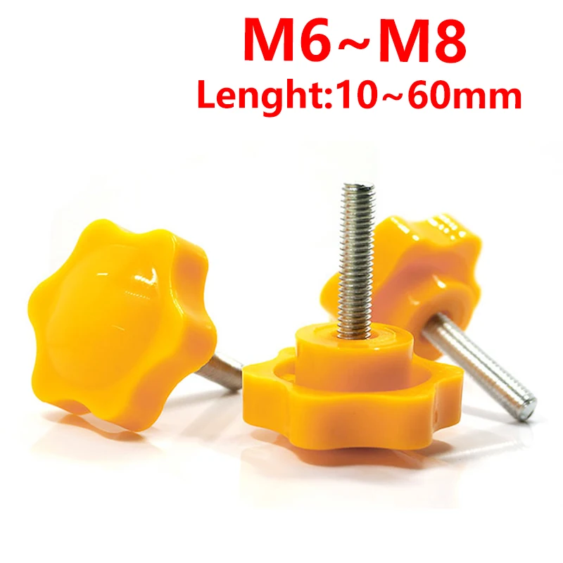 

M6 M8 Star Shape Clamping Handle Thumb Screws Hand Twist Bolt Yellow Bakelite Hand Knob Tightening Industry Equipment Plastic
