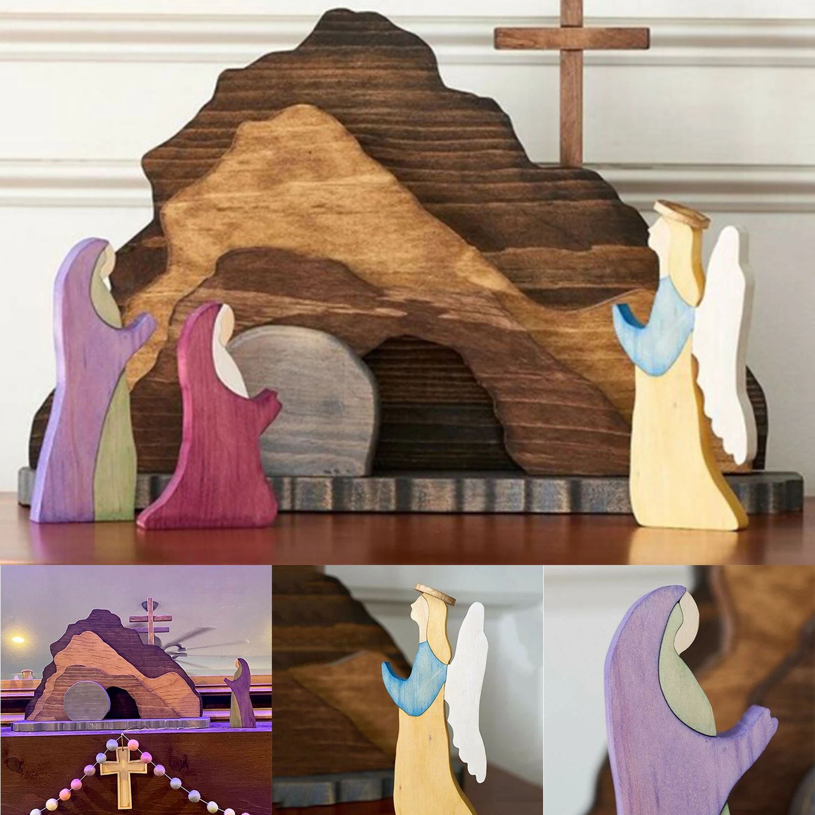 

Easter Resurrection Scene Wooden Decoration Easter Decor Wooden Cross Resurrection Scene Decor Wooden Nativity Set TT-be