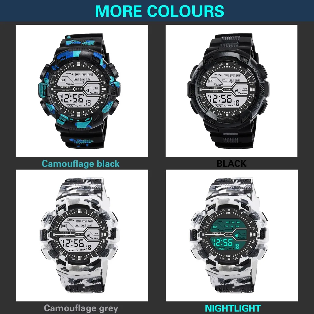 

Fashion waterproof men's outdoor climbing LCD digital stopwatch date rubber sports electronic watch relogio W*