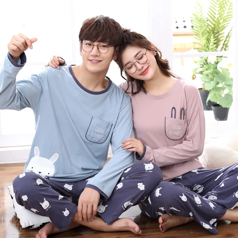 Одинаковый пижамный комплект для пары Хлопковая пижама с длинными рукавами