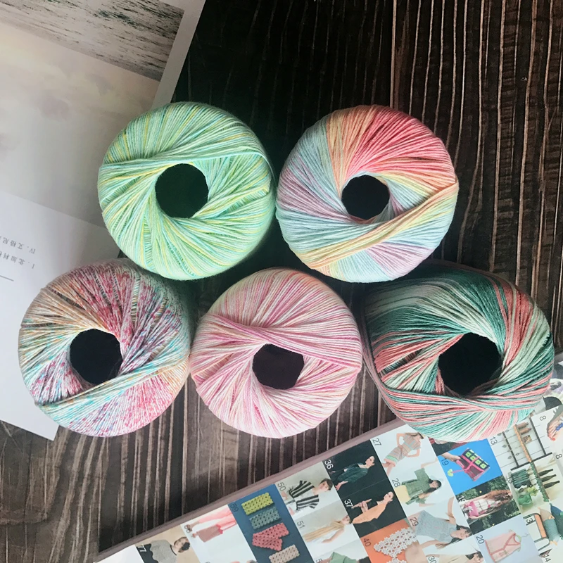 Спицы для вязания из 100% хлопка шерстяная пряжа необычная окрашенная кружевная