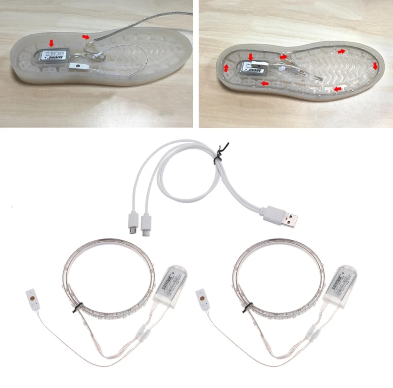 

1 Pair Waterproof USB LED Shoes Strip Light 0.65mx2 RGB SMD3528 Flexible Decor X6HA