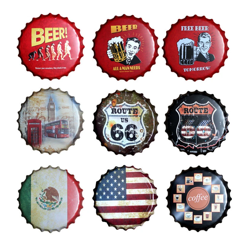 

Beer Bottle Cap Vintage Tin Sign Bar Pub club Cafe Home Wall decoration Car Plates Metal Art Poster Retro Metal Round Plaque USA