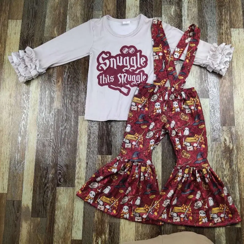 

boutique outfits Halloween pattern Tie dye Strap adjustable bell pants girl clothes set