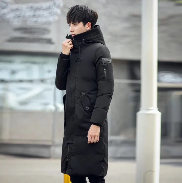 Новый пуховик средней длины для мужчин зимой 2019 с толстой теплая кепка и белый