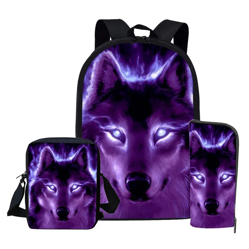 Рюкзак для мальчиков и девочек с принтом волка, школьный ранец с цветными животными, 3 шт.