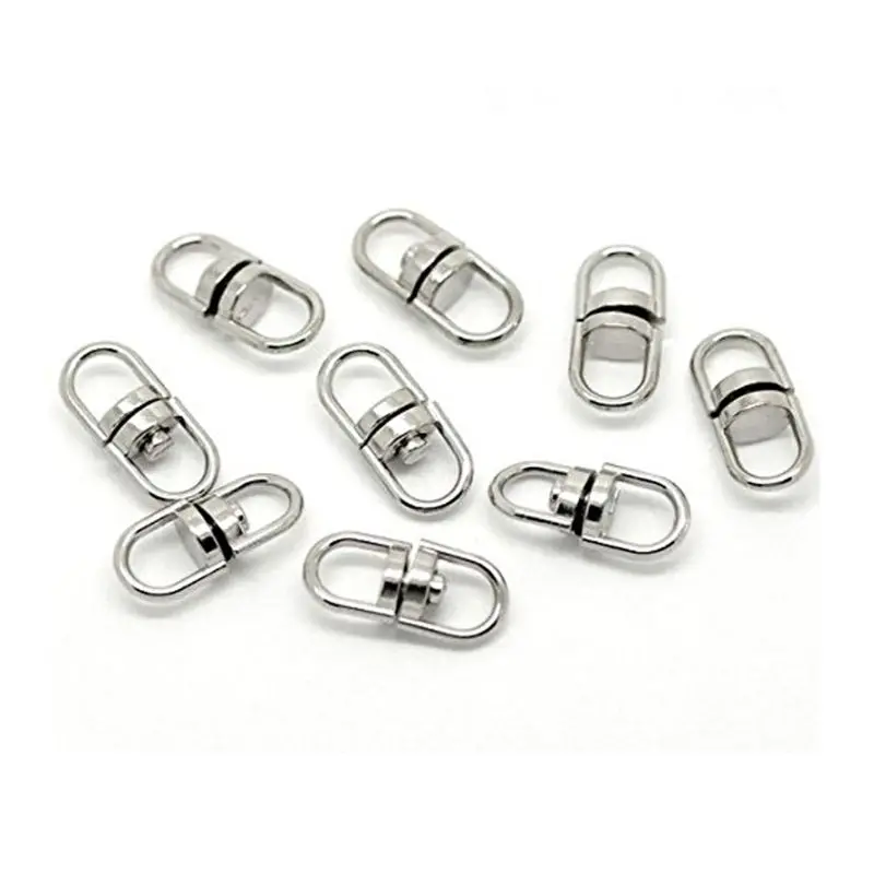 

100Pcs Silver Double Eye Swivel Hook Key Ring Keychain Connectors Jewelry Making