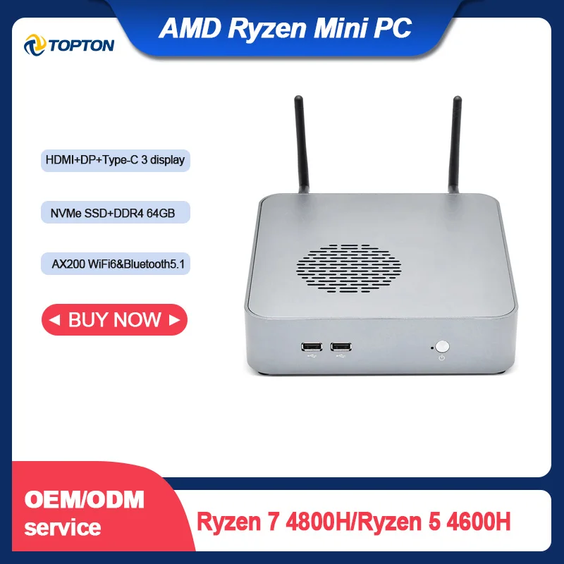 Игровой мини-компьютер AMD Ryzen 7 4800H 8 ядер 16 потоков Nuc 32 Гб DDR4 M.2 SSD Radeon Graphics HTPC 3*4K HDMI DP Type-C - изображение