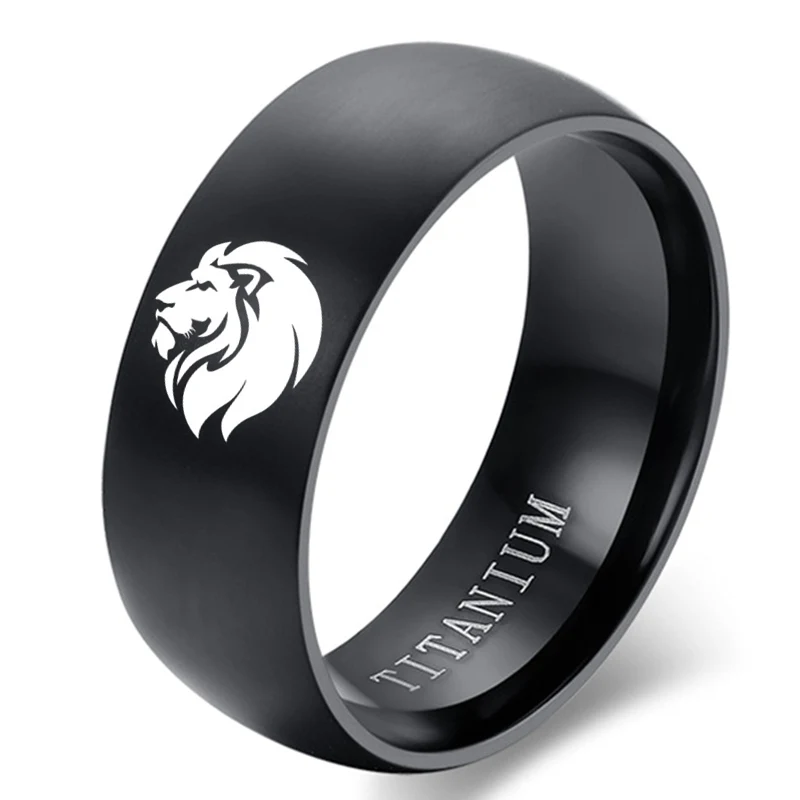 

Мужское и женское кольцо MOREDEAR, черное титановое кольцо со львом, 8 мм