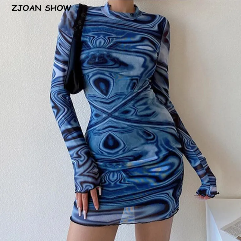 

Женское приталенное платье в полоску, синее винтажное Сетчатое мини-платье с длинным рукавом и высоким воротником, сексуальное платье для в...