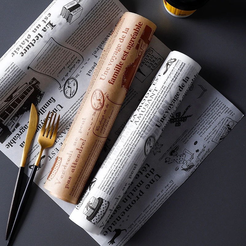 

Silicone Oil Paper Baking Greaseproof Paper Brown And White Natural Food Grade Retro Newspaper Style Pad Paper Baking Tools