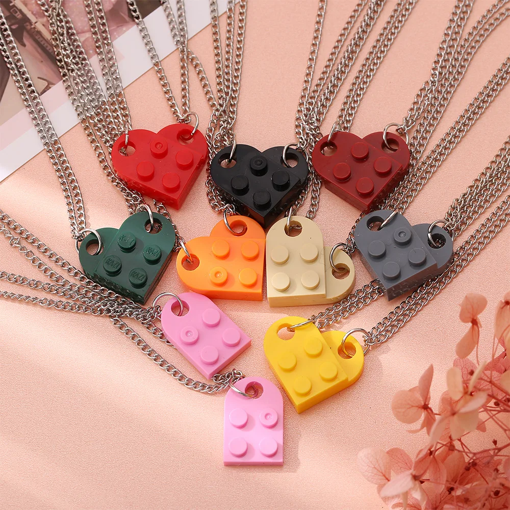 

2pcs Chain Couples Brick Heart Pendant Shaped Necklace for Friendship Charm Jewelry Made with Elements necklace парные кулоны