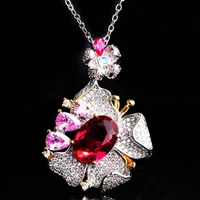 hoyon new luxury imitation pigeon blood ruby pendant with micro inlay opening adjustable ring jewelry set for women