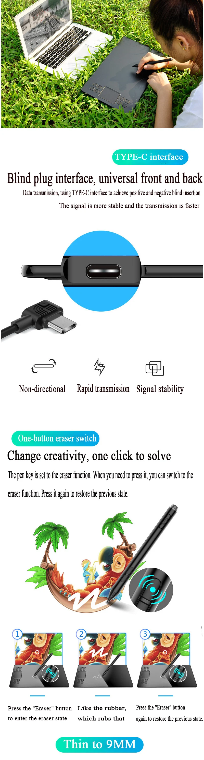 Цифровой планшет графика Рисование планшет Pad w/ручка 8192 уровень 10x" и 6*4" 5080LPI с запасной nib цифровой ручкой