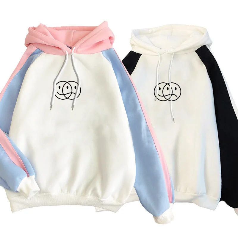 

New Style Tops Indie Aesthetic Korean Fashion Casual Hoodie With Plush And Thick Sweet Pink Color Smiling Face Printing