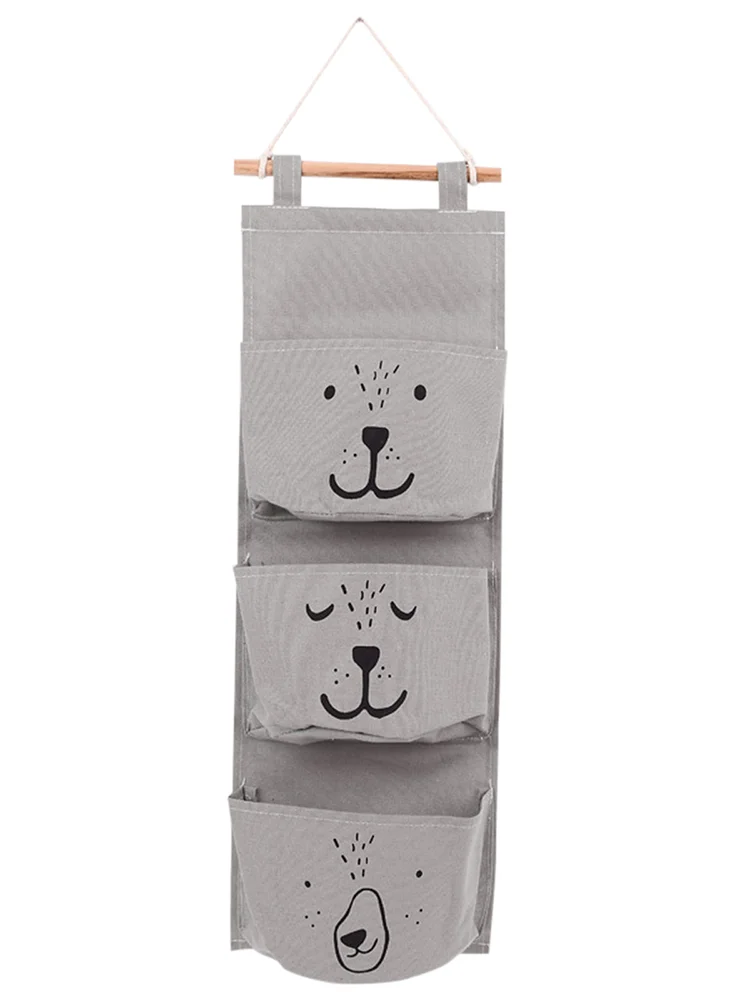 

3 Pockets Cute Wall Hanging Storage Bag Linen Clothes Organizer Closet Storage Bag Children Room Organizer Pouch Home 2021 New