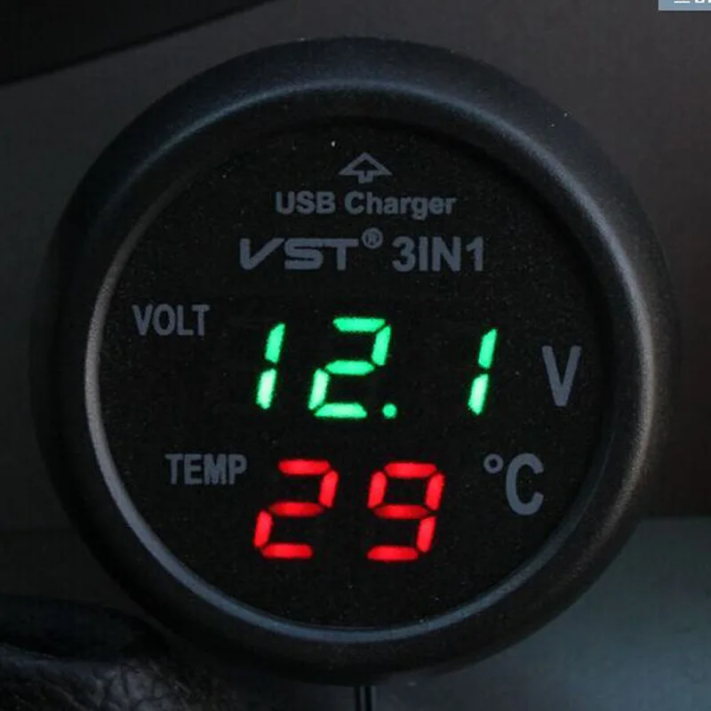 Car Power Cigarette USB Charger Thermometer Voltmeter Digital Socket Lighter Reliable LED Ammeter Tester Battery Capacity | Автомобили и