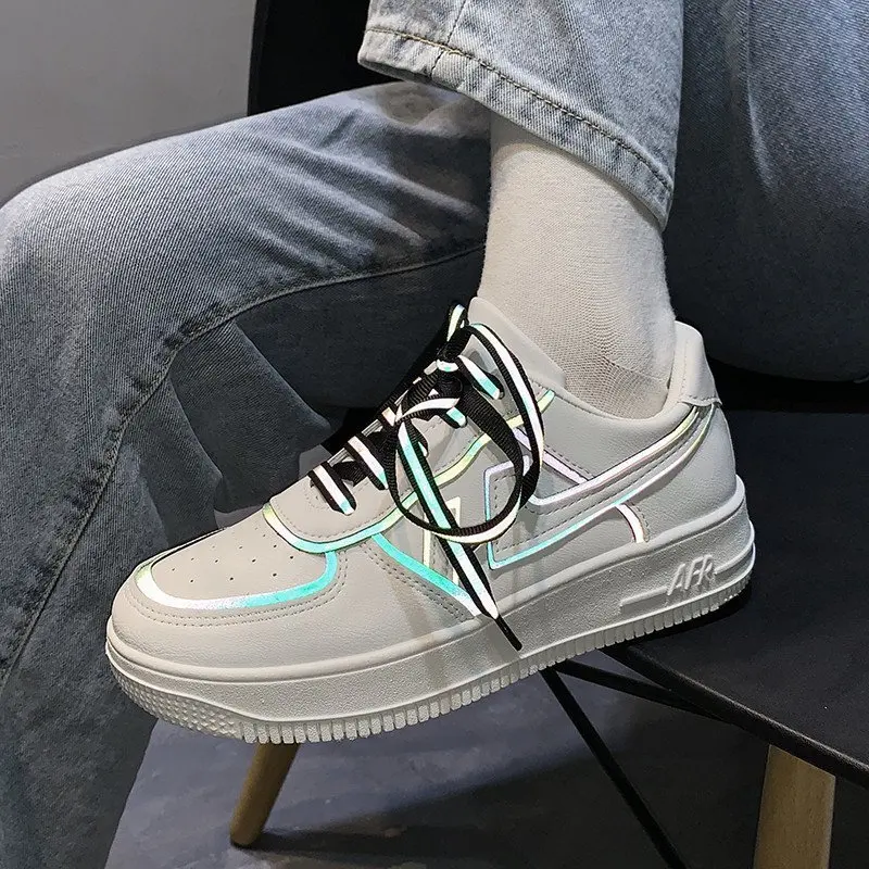 Женские кроссовки на платформе отражающие повседневные модная Уличная обувь для