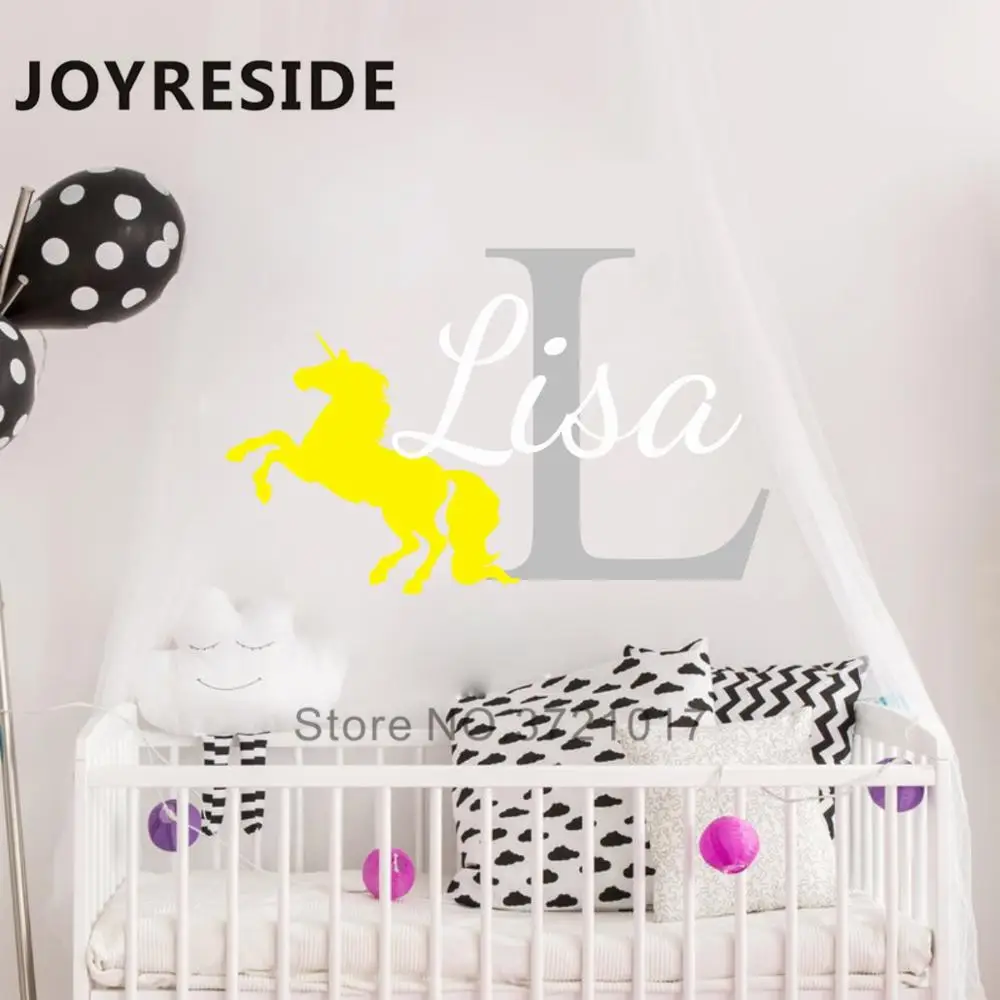 Design 6 JOYRESIDE пользовательские названия Наклейка на стену в форме единорога девушки украшения спальни настенный Декор Единорог красивый узор наклейки для дома дети W157 - Цвет: Design 6