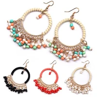 2022 hot sales 1pair earrings boho style beads tassel design alloy dangle hook earrings for daily wear