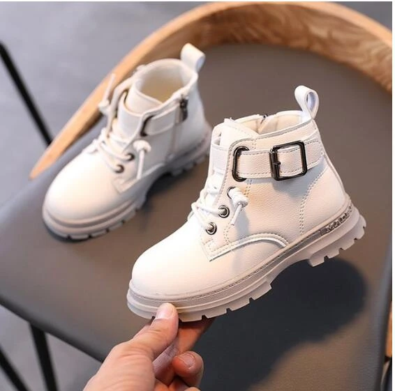 

2020 autumn children's Martin boots children's winter girls kids non-slip leather ankle shoes student warm soft bottom zipper
