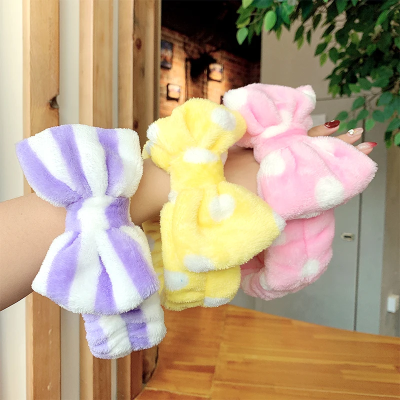 Женская повязка на голову с большим бантом Мягкая в полоску и горошек из