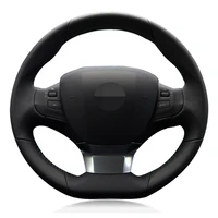 car steering wheel cover diy black hand stitched genuine leather for peugeot 308 2016 2017