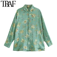 traf women fashion oversized floral print cozy blouses vintage long sleeve side vents female shirts blusas chic tops