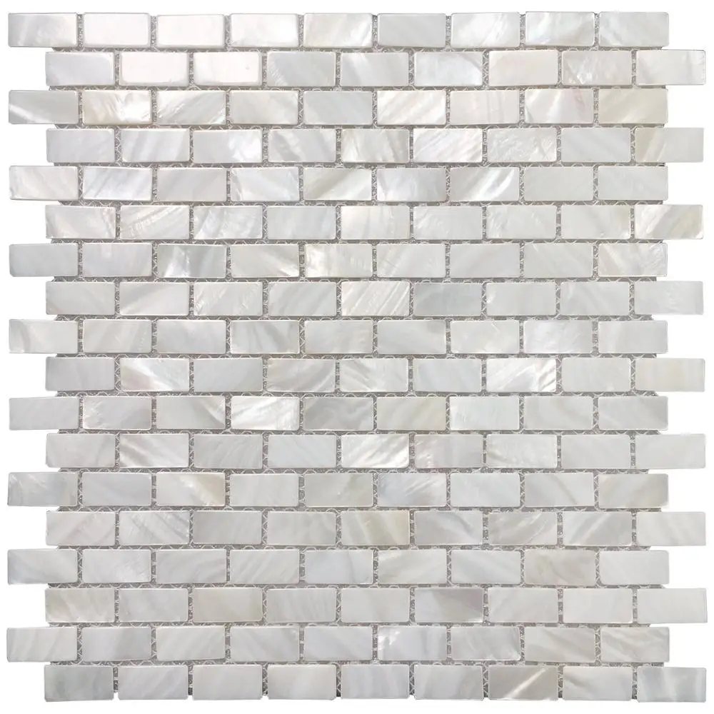 Mother of Pearl Shell Bathroom & Kitchen Backsplash Tile - Subway White 12 x 12 Groutless Mosaic Design for Wall Decoration image 2