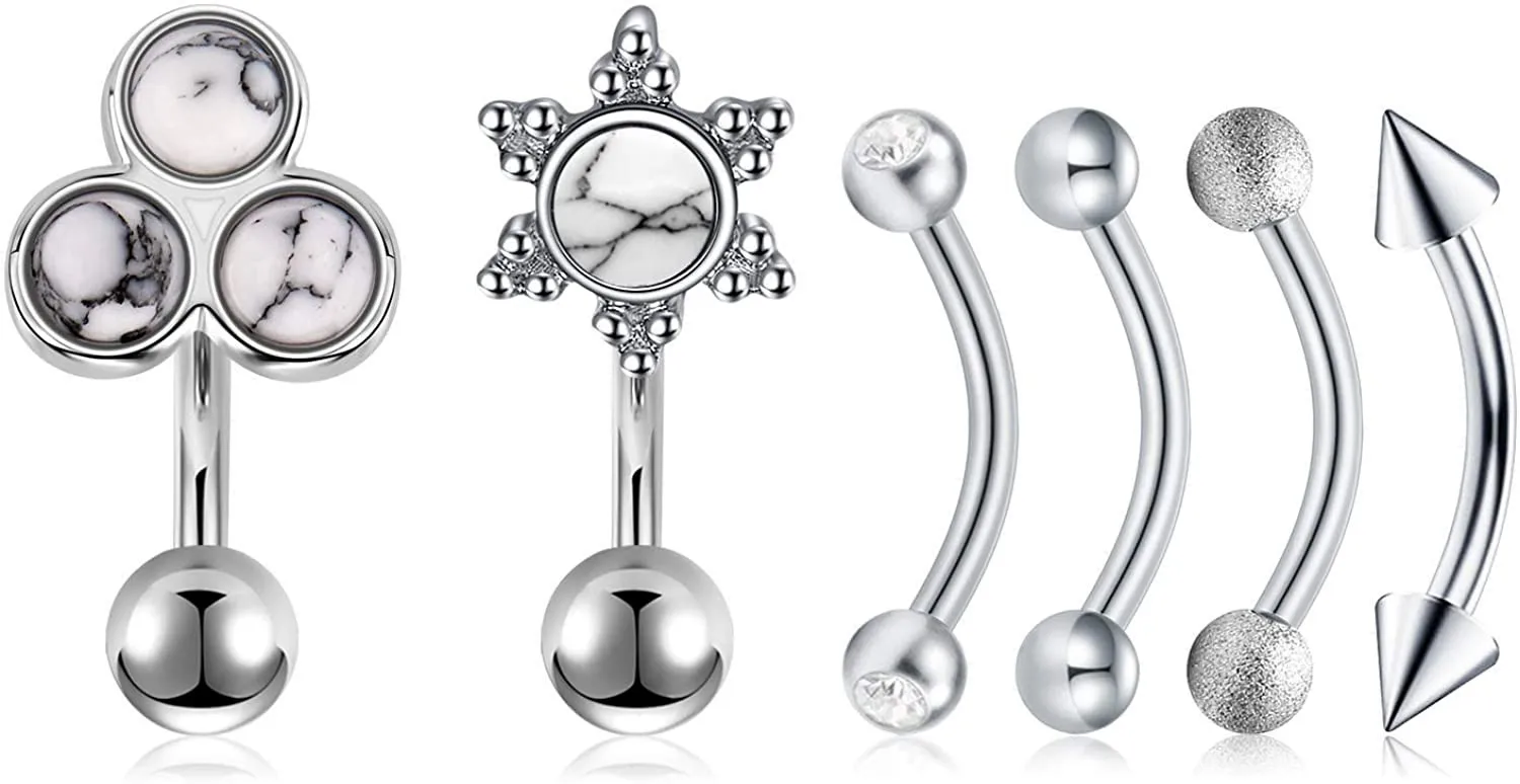 6 шт. серьги подвески из хирургической стали с мраморной изогнутой штангой для