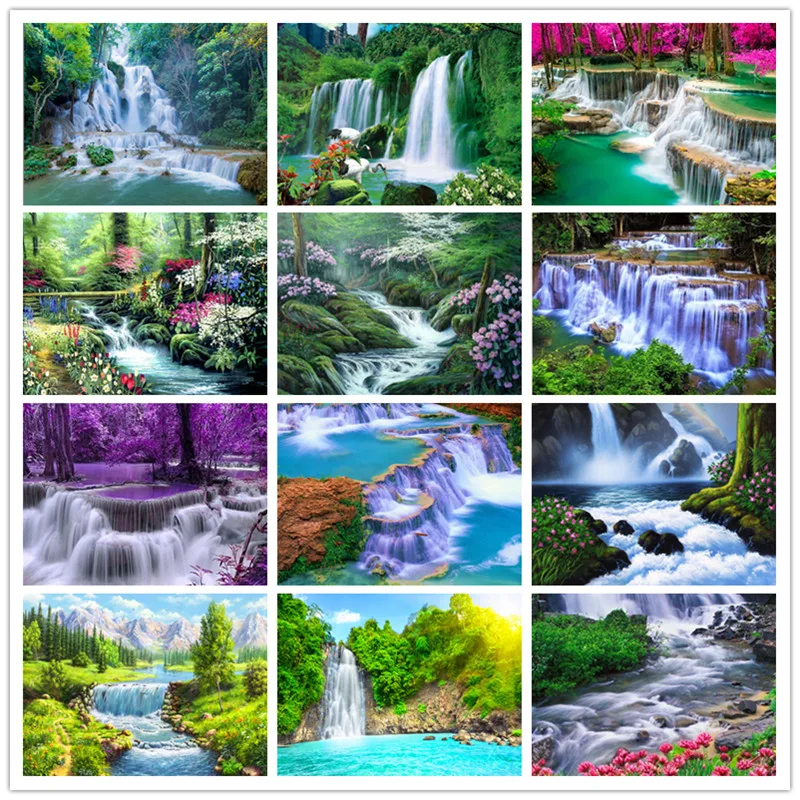 

DIY 50x40cm Paint By Numbers For Landscapes Home Decoration Oil Painting By Numbers Full Set For Adults Waterfall Scenery