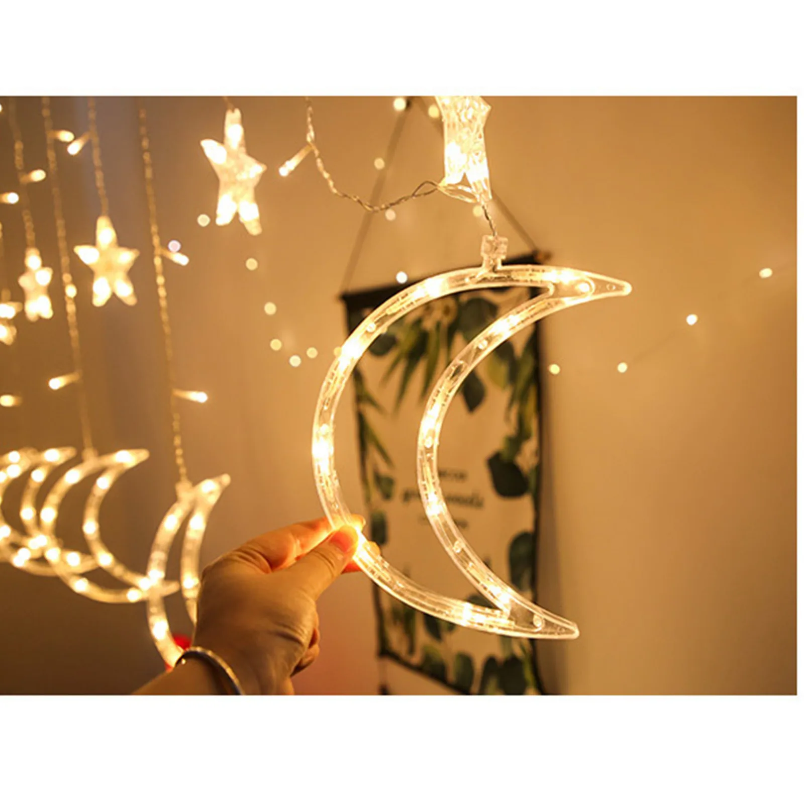 

Decorative Starry String Curtain Lights Moons And Stars Led Night Light For Home Decoration Party,remote Control Aa Supply