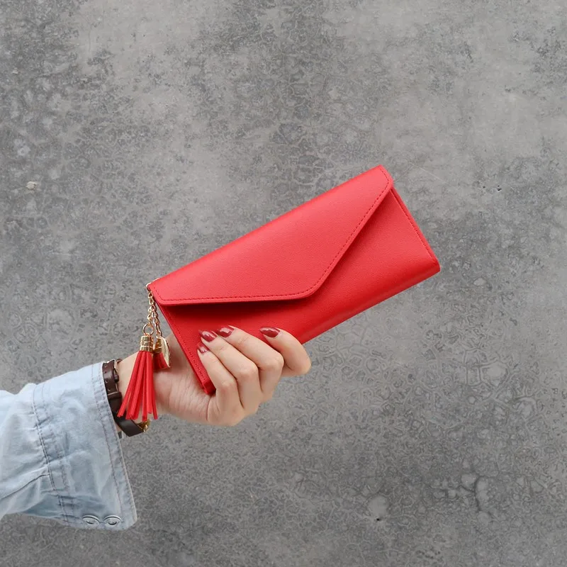 

2020 New Long Style Hand Holding Simple Fashion Multifunctional Women's Wallet PU Leather Tassel Soft Surface All-Match