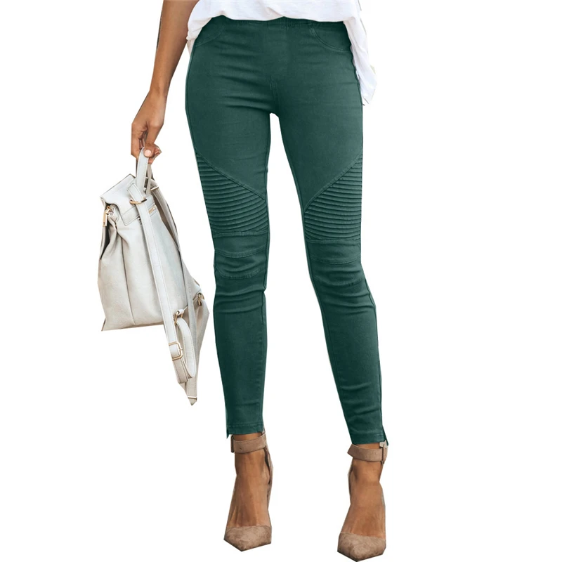 

Stretch Women Pants Fashion Pleated Vintage Pencil Pants Zipper Push Up Solid Casual Street Female Trousers Mujer