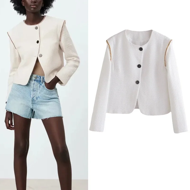 

Za Autumn and Winter Women's New White Coat Fashion Sexy Multi Buttons 2021 Casual Suit Office Wear Elegant Short Coat Woman