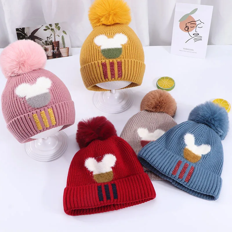

Winter Baby Hat Lovely Cartoon Bear Pompom Knitted Todder Warm Hat 1-4y Boy Girl Cap